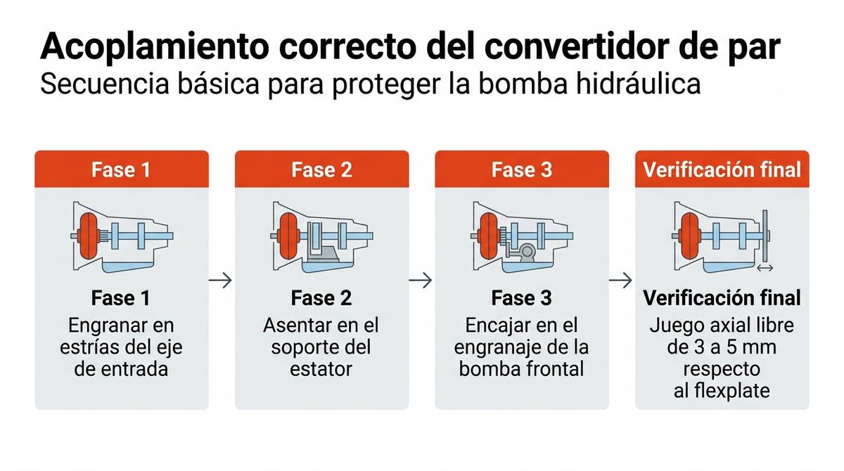 Diagrama Con Las Fases De Acoplamiento Del Convertidor De Par Y La Verificacion Del Juego Axial En Una Transmision Automatica