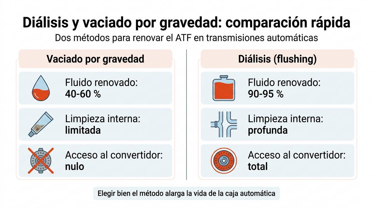 Infografia Comparativa Entre Dialisis Y Vaciado Por Gravedad En El Mantenimiento De La Transmision Automatica