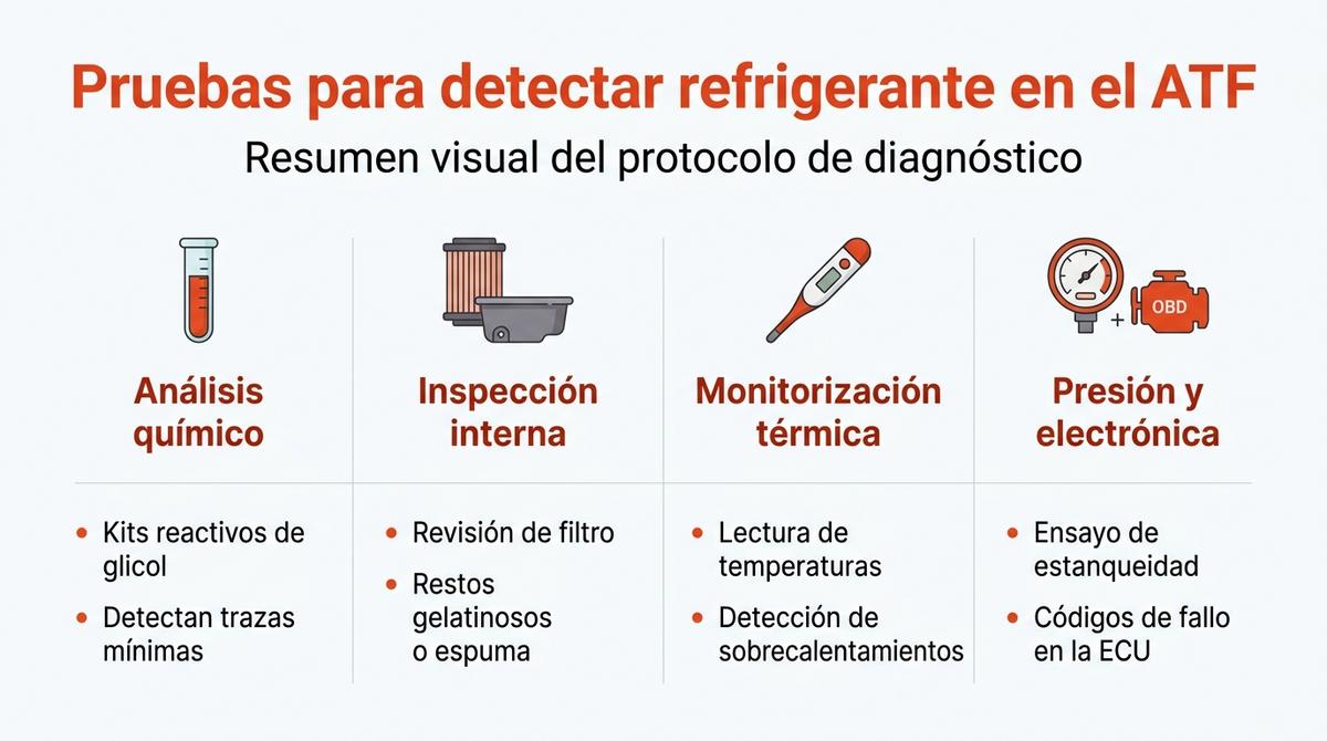 Infografia Que Resume Las Principales Pruebas Para Detectar Refrigerante En El Aceite Atf
